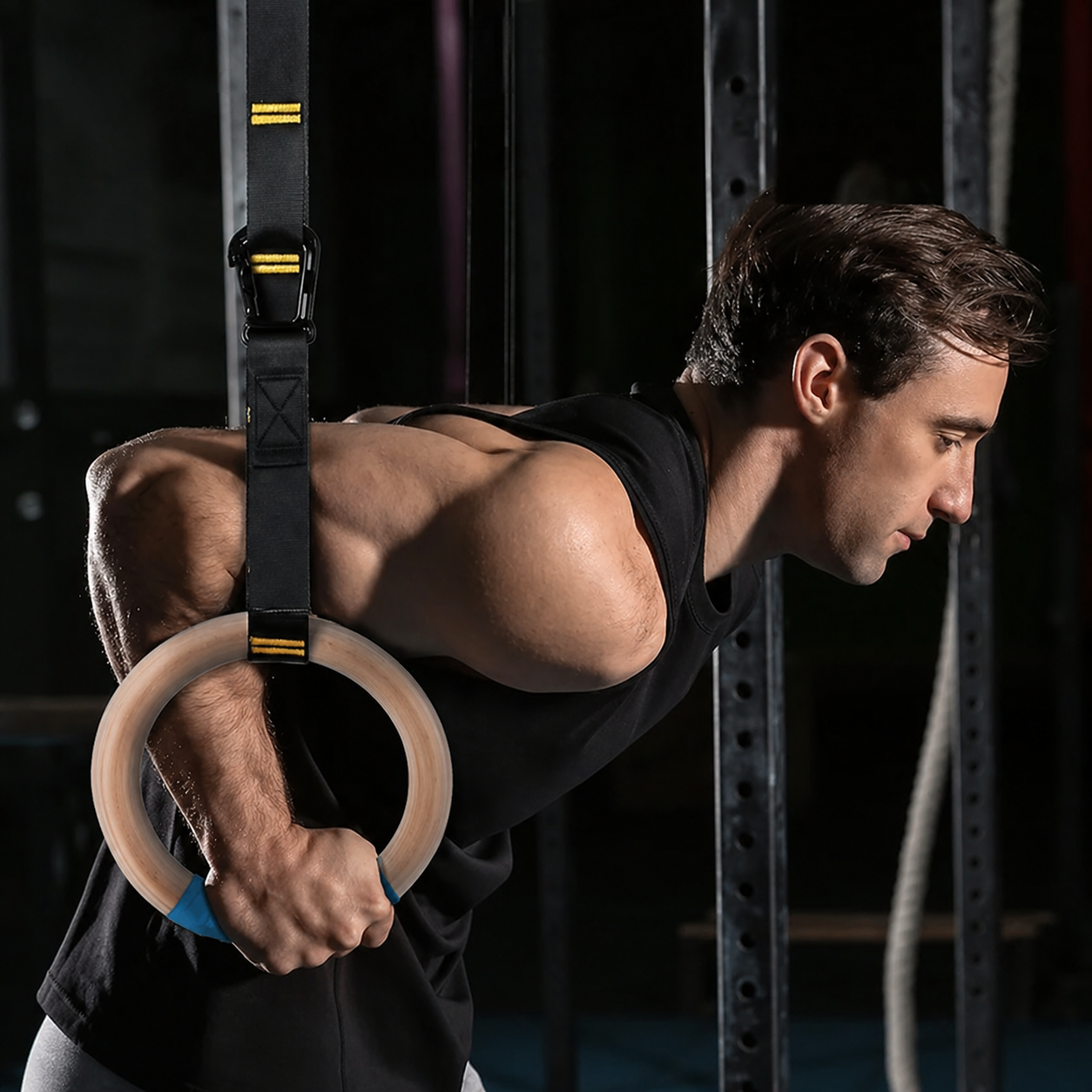 Flow Wooden Gymnastics Rings – Adjustable Straps & Carabiners | Calisthenics & Bodyweight Training