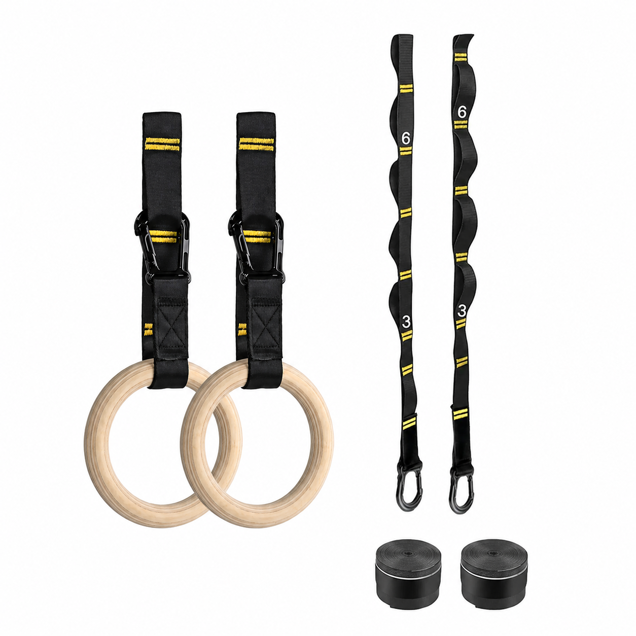 Flow Wooden Gymnastics Rings – Adjustable Straps & Carabiners | Calisthenics & Bodyweight Training