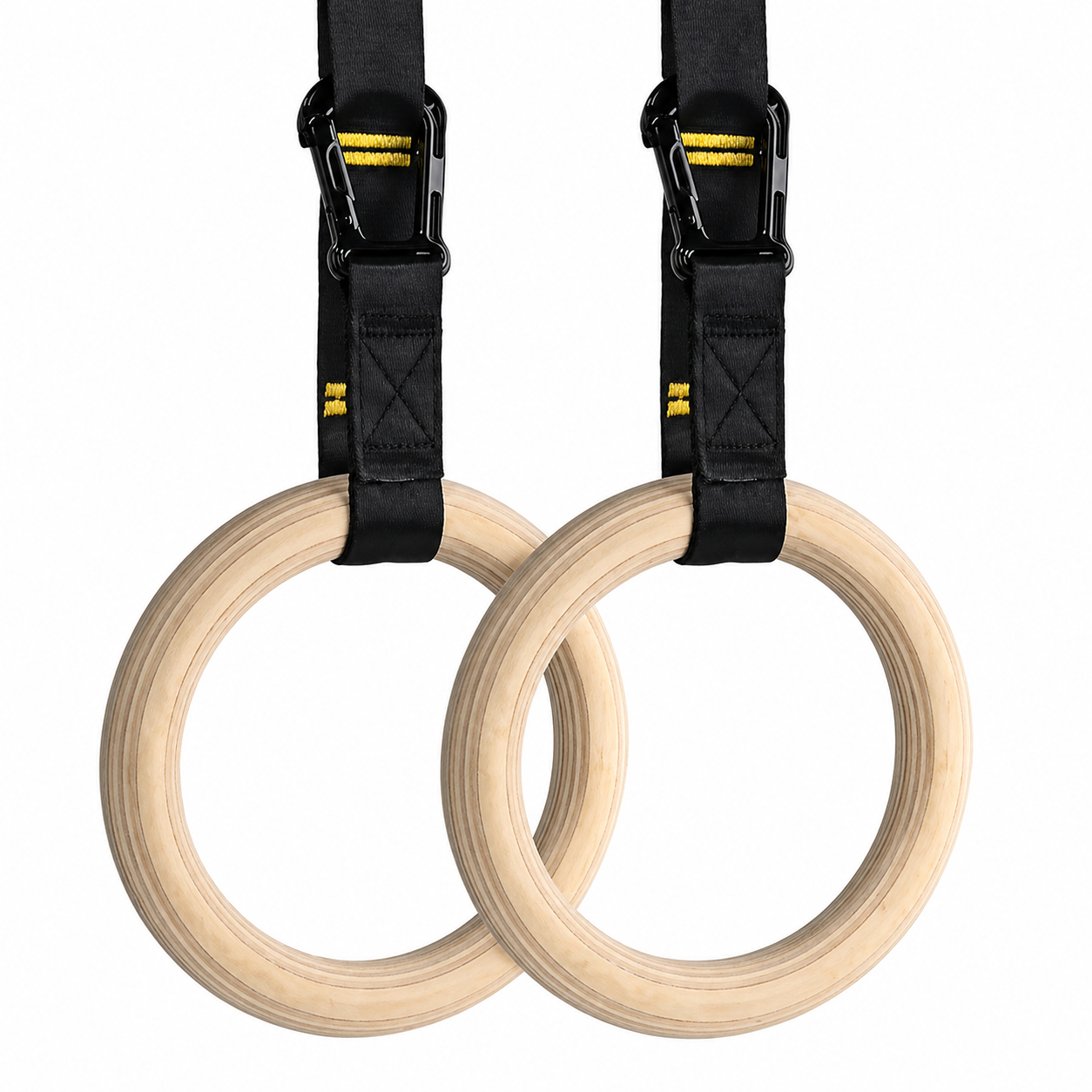 Flow Wooden Gymnastics Rings – Adjustable Straps & Carabiners | Calisthenics & Bodyweight Training