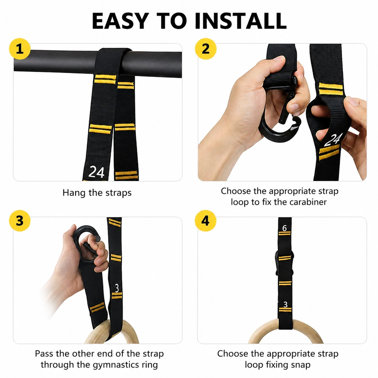 Flow Wooden Gymnastics Rings – Adjustable Straps & Carabiners | Calisthenics & Bodyweight Training