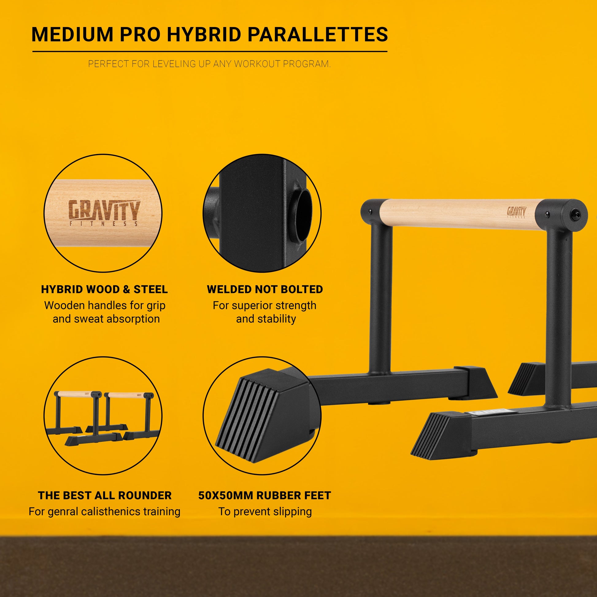 Pro Hybrid Parallettes Bars – Medium Calisthenics Bars for Strength Training